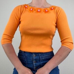 L8 Joseph A Orange Fitted Blouse with Embellished Neckline